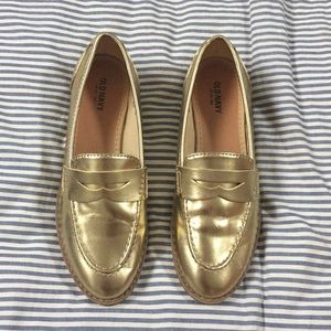 gold loafer shoes